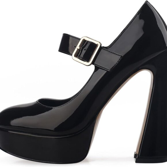 Women's Patent Leather Chunky Platform Mary Jane Pumps 5 Inch Block Heel - Picture 2 of 7